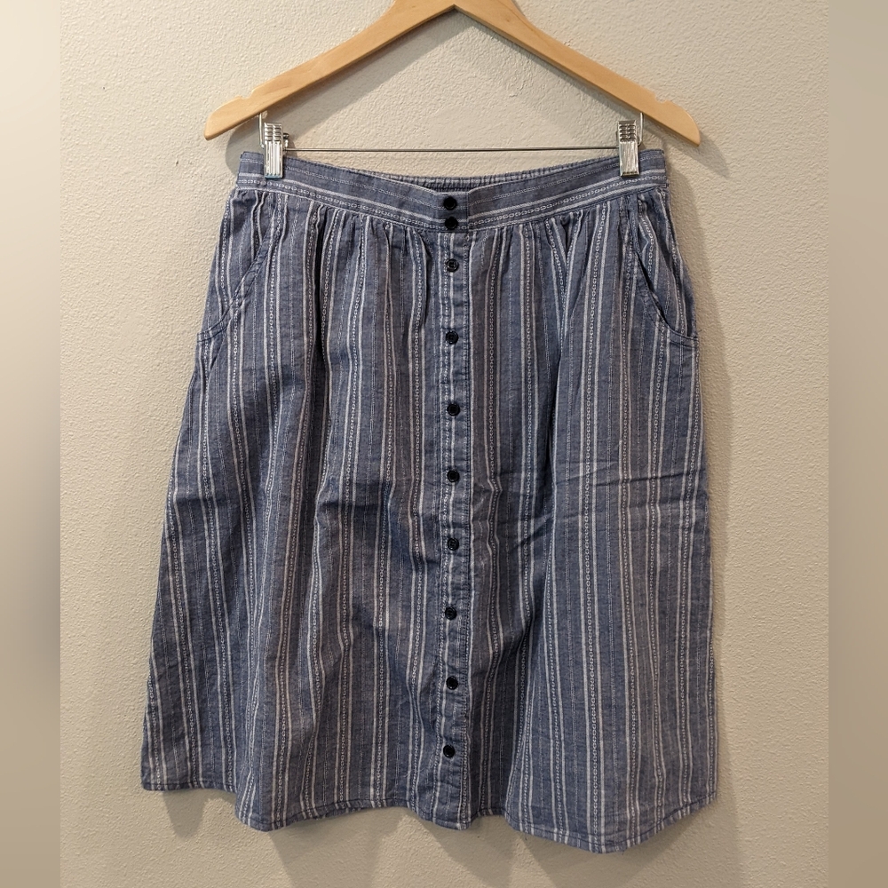 100% Cotton Striped Blue Button-Down Skirt